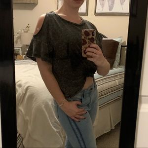 Gray cold shoulder shirt